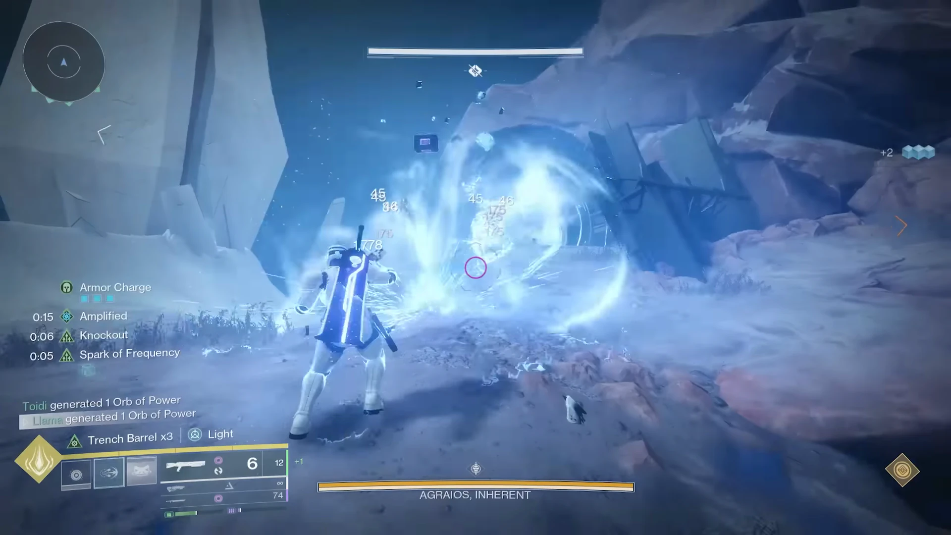 A blue-white Cobalt Chronon pickup appearing where an Agraios Minotaur dies.