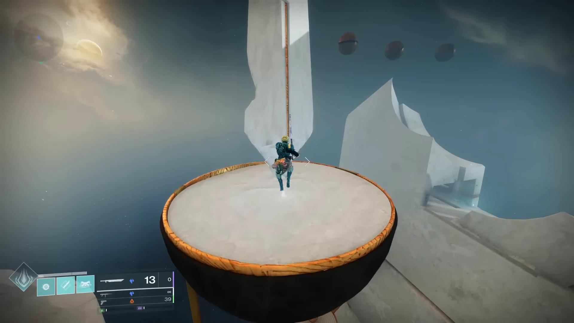 Take the long outer route and land on the isolated, orange-rimmed round perch.