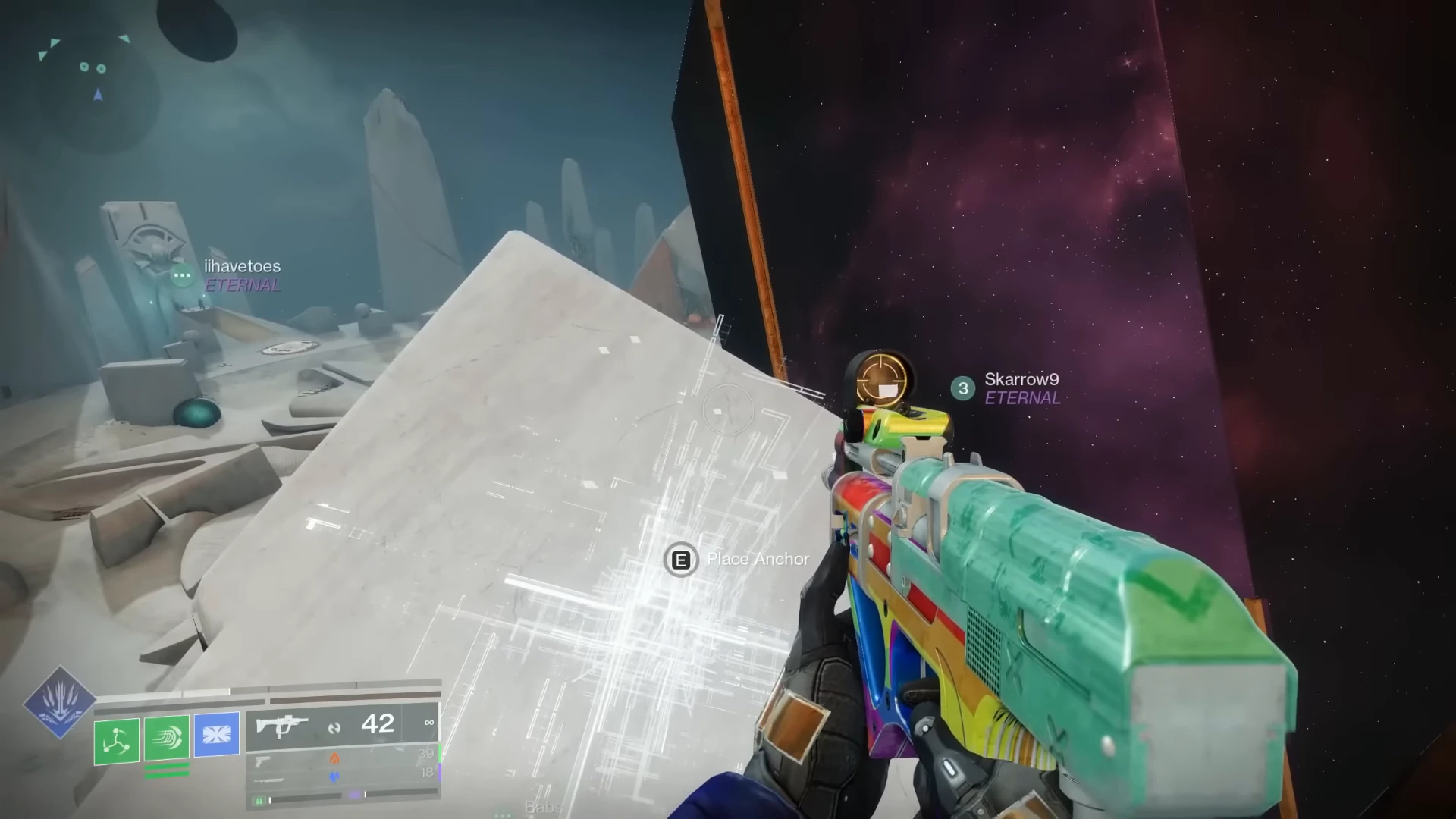 The Anchor placement hologram on the back-left slanted pillar of Koregos' platform.