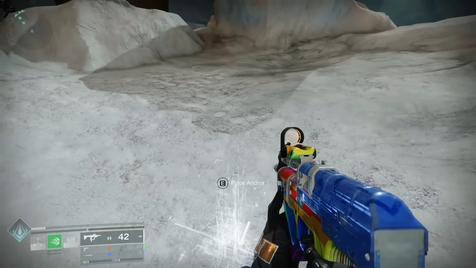 The Anchor 1 placement hologram in a shallow white hollow left of raid spawn.