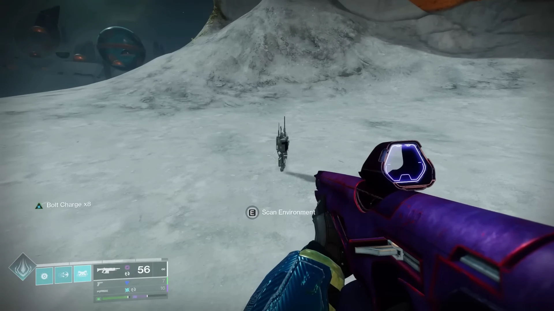 On the final approach, climb the pale right-side ledge below the orange-rimmed portal.